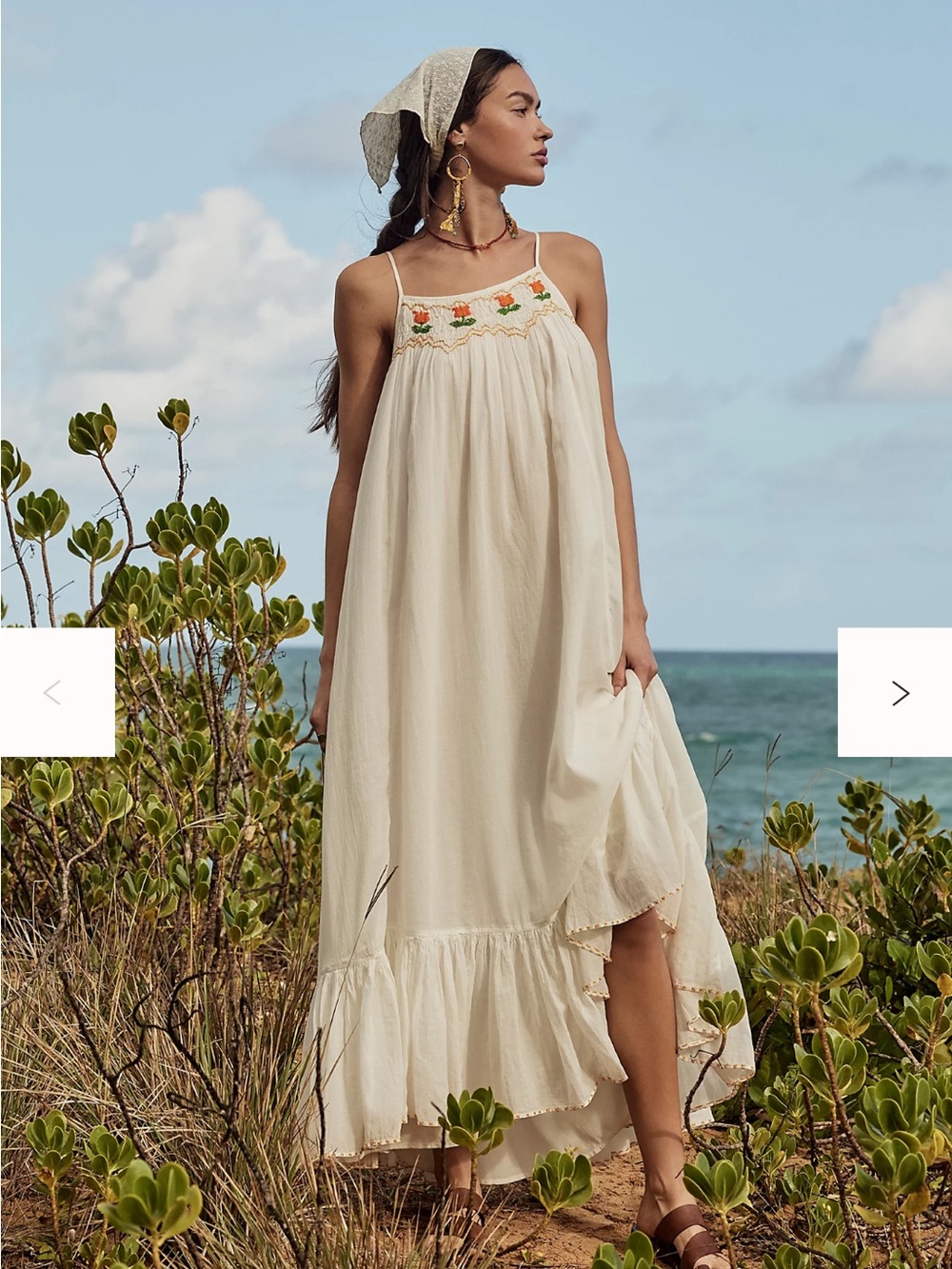 NWT Free People Cream Embroidered Maxi Tip Toeing Tulips 🌷 Dress
